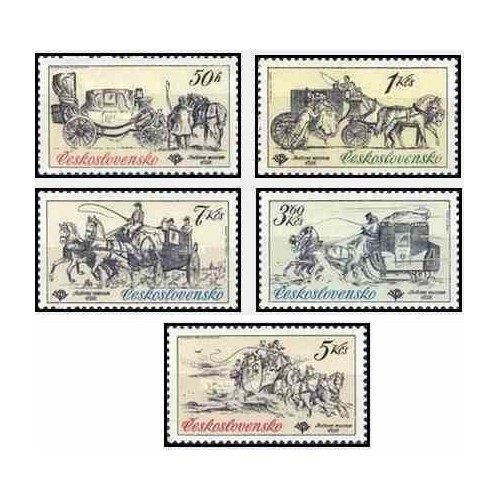 5 عدد تمبر کالسکه های قدیمی  -  چک اسلواکی 1981