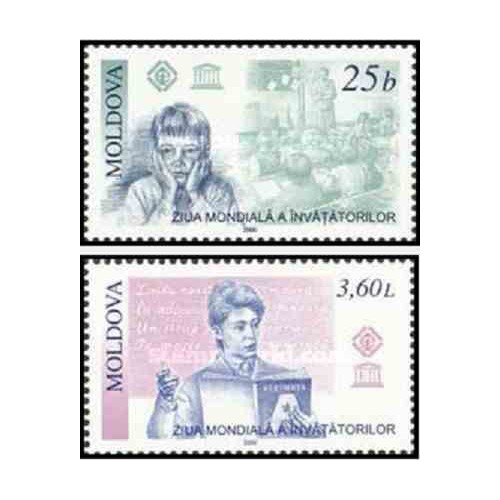 2 عدد تمبر روز جهانی معلم - یونسکو  - مولداوی 2000 قیمت 3.2 دلار