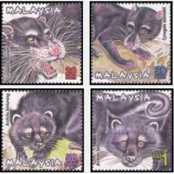 4 عدد تمبر پستانداران حفاظت شده مالزی - مالزی 2000