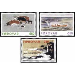 3 عدد تمبر تابلو اثر جانوس کامبن  - جزایر فارو 1996 قیمت 4.1 دلار