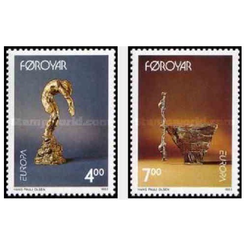 2 عدد تمبر مشترک اروپا - Europa Cept - هنر معاصر - جزایر فارو 1993