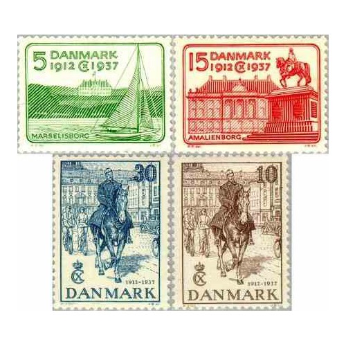 4 عدد تمبر 25مین سالگرد جلوس شاه کریستین بر تخت سلطنت  - دانمارک 1937 قیمت 42 دلار