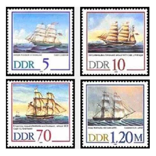 4 عدد تمبر کشتیهای بادبانی - جمهوری دموکراتیک آلمان 1988