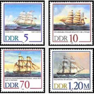4 عدد تمبر کشتیهای بادبانی - جمهوری دموکراتیک آلمان 1988