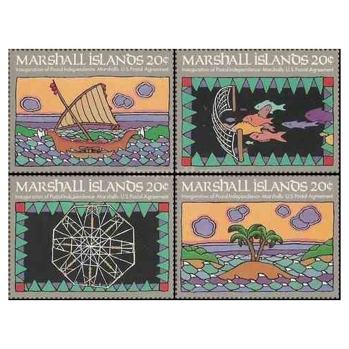 4 عدد تمبر استقلال پستی - جزایر مارشال 1984