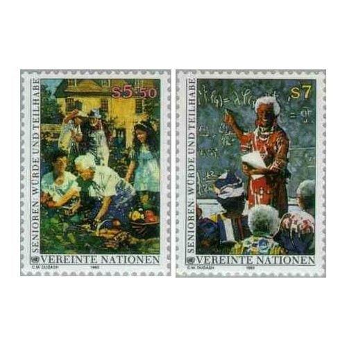 2 عدد تمبر برای یک سالخوردگی بهتر - وین سازمان ملل 1993 قیمت 2 دلار