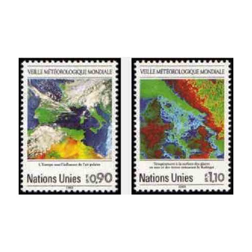2 عدد تمبر 25مین سالگرد ناظر سازمان جهانی هواشناسی - ژنو سازمان ملل 1989 قیمت 4.2 دلار