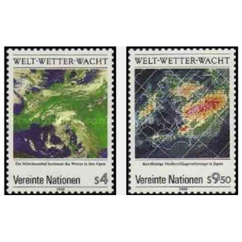 2 عدد تمبر 25مین سالگرد ناظر سازمان جهانی هواشناسی - وین سازمان ملل 1989 قیمت 2.6 دلار