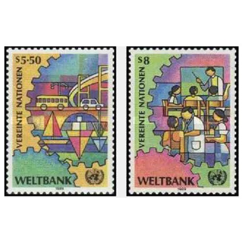 2 عدد تمبر بانک جهانی - وین سازمان ملل 1989 قیمت 2.98 دلار