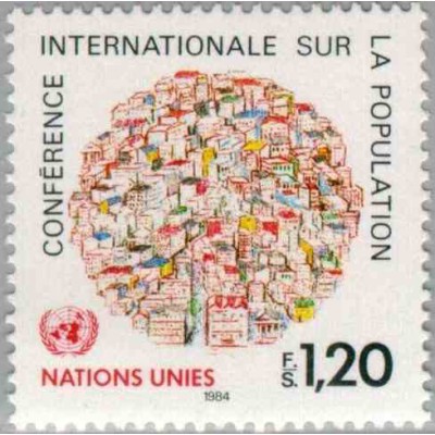 1 عدد تمبر کنفرانس جهانی جمعیت - ژنو سازمان ملل 1984 قیمت 2.3 دلار