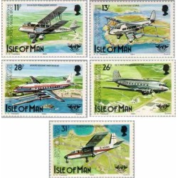5 عدد تمبر 50مین سالگرد حمل و نقل هوائی -  جزیره من 1984 قیمت 7.4 دلار