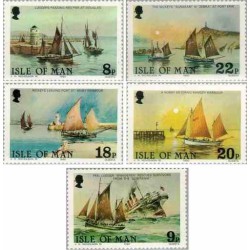 5 عدد تمبر کشتیها - یادبود صدمین سالگرد ناوگان ماهیگیری قدیمی -  جزیره من 1981