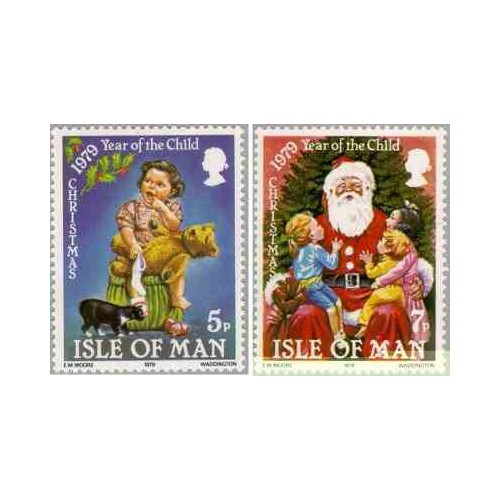 2 عدد تمبر کریستمس - سال کودک - جزیره من 1979