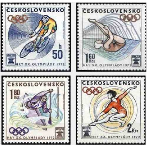 4 عدد تمبر بازیهای المپیک - مونیخ آلمان - چک اسلواکی 1972