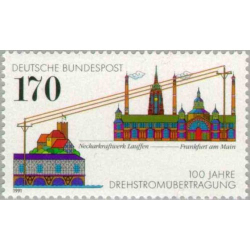 1 عدد تمبر صدمین سال جریان برق متناوب - جمهوری فدرال آلمان 1991