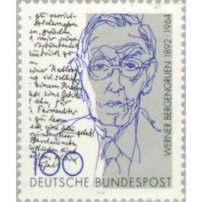 1 عدد تمبر صدمین سال تولد ورنر برنرگروئن - نویسنده - جمهوری فدرال آلمان 1992