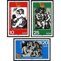 3 عدد تمبر کنگره اتحادیه بازرگانی - تابلو - جمهوری دموکراتیک آلمان 1982