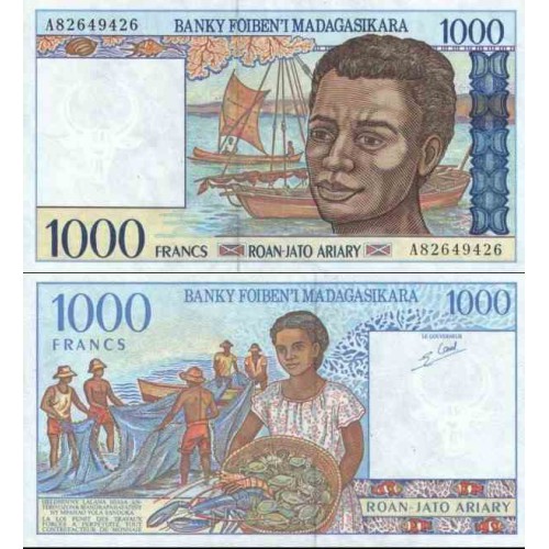 اسکناس 1000 فرانک - 200 آریاری - ماداگاسکار 1994