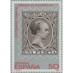 1 عدد تمبر بمناسبت صدمین سالگرد انتشار اولین تمبر با تصویر آلفونزو هشتم - اسپانیا 1989