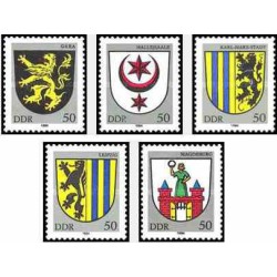 5 عدد تمبر آرم شهرها - جمهوری دموکراتیک آلمان 1984