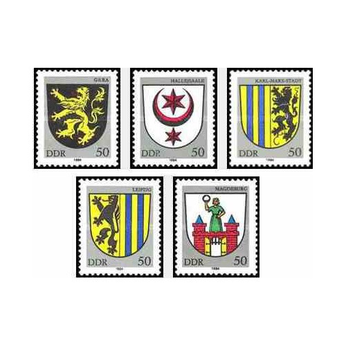 5 عدد تمبر آرم شهرها - جمهوری دموکراتیک آلمان 1984