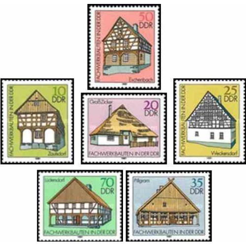 6 عدد تمبر خانه های چوبی مزرعه - جمهوری دموکراتیک آلمان 1981 قیمت 5.8 دلار