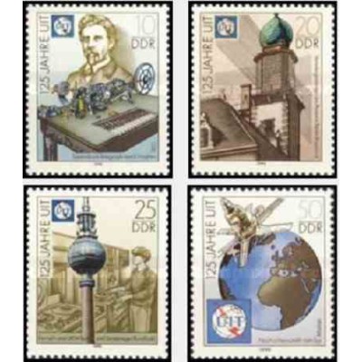 4 عدد تمبر125مین سالگرد اتحادیه بین المللی ارتباطات - UIT  -  جمهوری دموکراتیک آلمان 1990