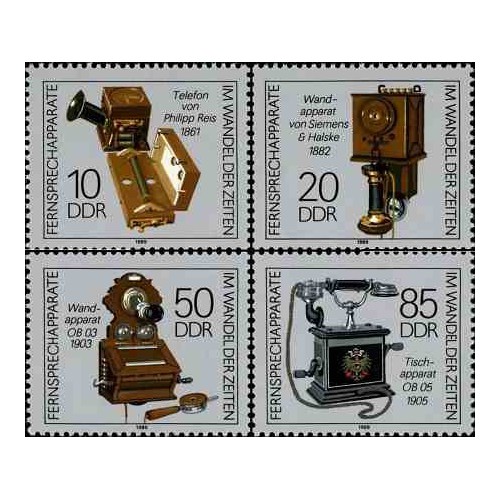 4 عدد تمبر تلفنهای قدیمی -  جمهوری دموکراتیک آلمان 1989