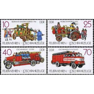 4 عدد تمبر ماشینهای آتش نشانی - جمهوری دموکراتیک آلمان 1987