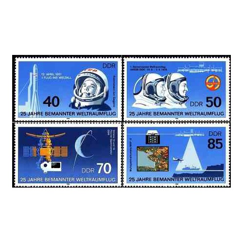 4 عدد تمبر 40مین سالگرد سفر فضا - جمهوری دموکراتیک آلمان 1986