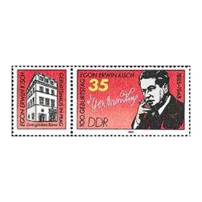 1 عدد تمبر یادبود اگون اروین کیش با تب - نویسنده و ژورنالیست - جمهوری دموکراتیک آلمان 1985