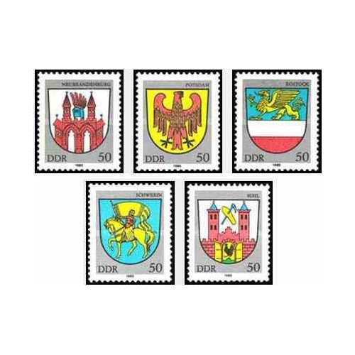 5 عدد تمبر نشان شهرها - جمهوری دموکراتیک آلمان 1985