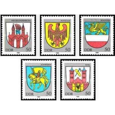5 عدد تمبر نشان شهرها - جمهوری دموکراتیک آلمان 1985
