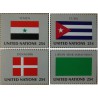 4 عدد  تمبر پرچم های کشورهای عضو سازمان ملل - یمن کوبا دانمارک لیبی- نیویورک سازمان ملل 1988