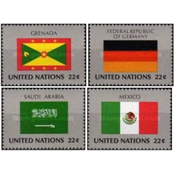 4 عدد  تمبر پرچم های کشورهای عضو سازمان ملل - گرانادا آلمان عربستان مکزیک - نیویورک سازمان ملل 1985