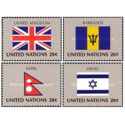 4 عدد  تمبر پرچم های کشورهای عضو سازمان ملل -انگلیس باربادوس نپال رژیم اشغالگر قدس - نیویورک سازمان ملل 1983