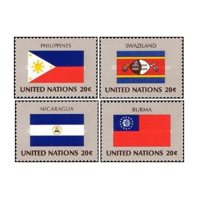 4 عدد  تمبر پرچم های کشورهای عضو سازمان ملل - فیلیپین سوازیلند نیکاراگوئه برمه - نیویورک سازمان ملل 1982