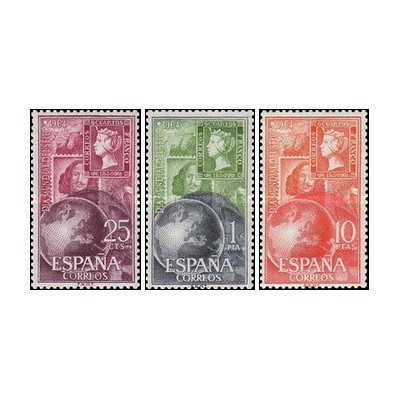 3 عدد  تمبر روز جهانی تمبر - اسپانیا 1964