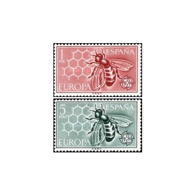 2 عدد  تمبر مشترک اروپا - Europa Cept - زنبورها - اسپانیا 1962