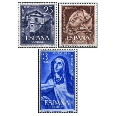 3 عدد  تمبر چهارصدمین سالگرد اصلاح نظم کارملیت، سنت ترزای آویلا - اسپانیا 1962