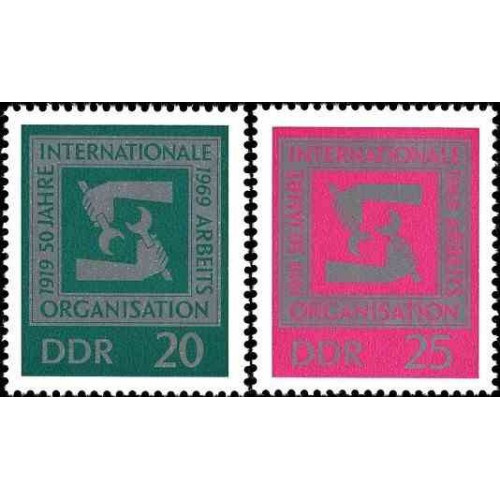 2 عدد تمبر 50مین سالگرد سازمان بین المللی کار - جمهوری دموکراتیک آلمان 1969