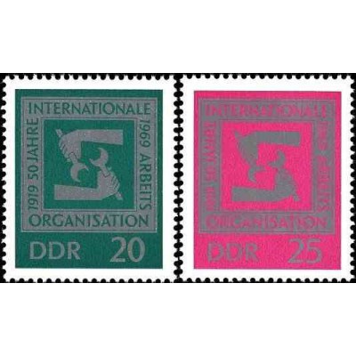 2 عدد تمبر 50مین سالگرد سازمان بین المللی کار - جمهوری دموکراتیک آلمان 1969