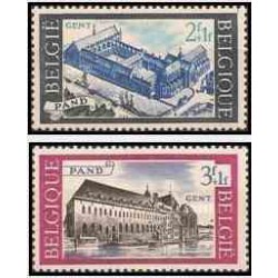 2 عدد تمبر بازسازی ساختمان پاند در گنت - بلژیک 1964