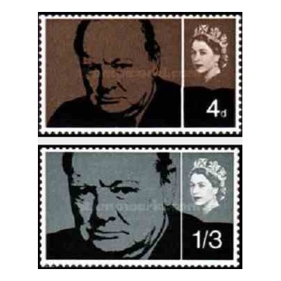 2 عدد تمبر  یادبود وینستون چرچیل - انگلیس 1965