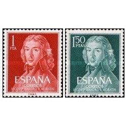 2 عدد  تمبر دویستمین سالگرد تولد لئاندرو فرناندز دی موراتین - اسپانیا 1961