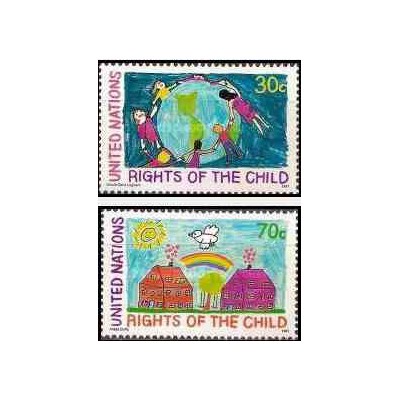 2 عدد تمبر 30مین سالگرد اعلامیه جهانی حقوق کودک و نشست جهانی کودک  - نیویورک سازمان ملل 1991