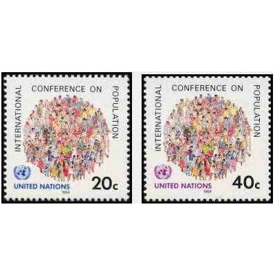 2 عدد تمبر کنفرانس بین المللی جمعیت ، مکزیکو - نیویورک سازمان ملل 1984