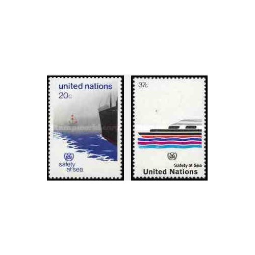 2 عدد تمبر ایمنی دریائی - سازمان بین المللی دریائی - نیویورک سازمان ملل 1983