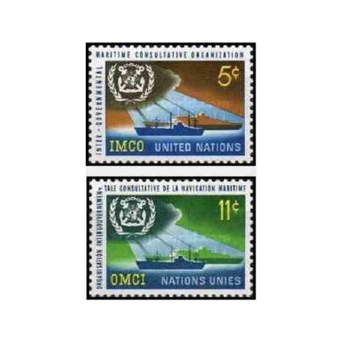 2 عدد تمبر سازمان مشاوره دریائی بین دولتی - I.M.C.O. - نیویورک سازمان ملل 1964
