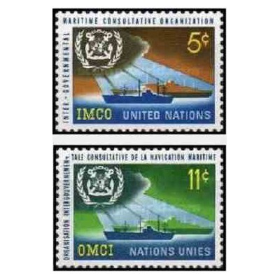 2 عدد تمبر سازمان مشاوره دریائی بین دولتی - I.M.C.O. - نیویورک سازمان ملل 1964